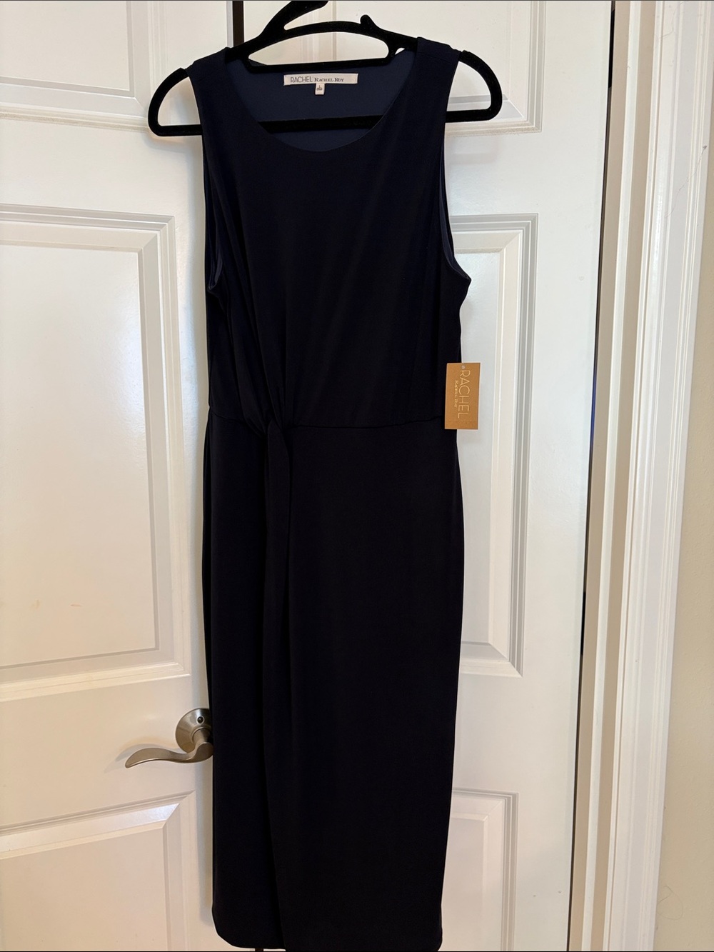 RACHEL Rachel Roy Navy Sleeveless Midi Dress with Waist Drape